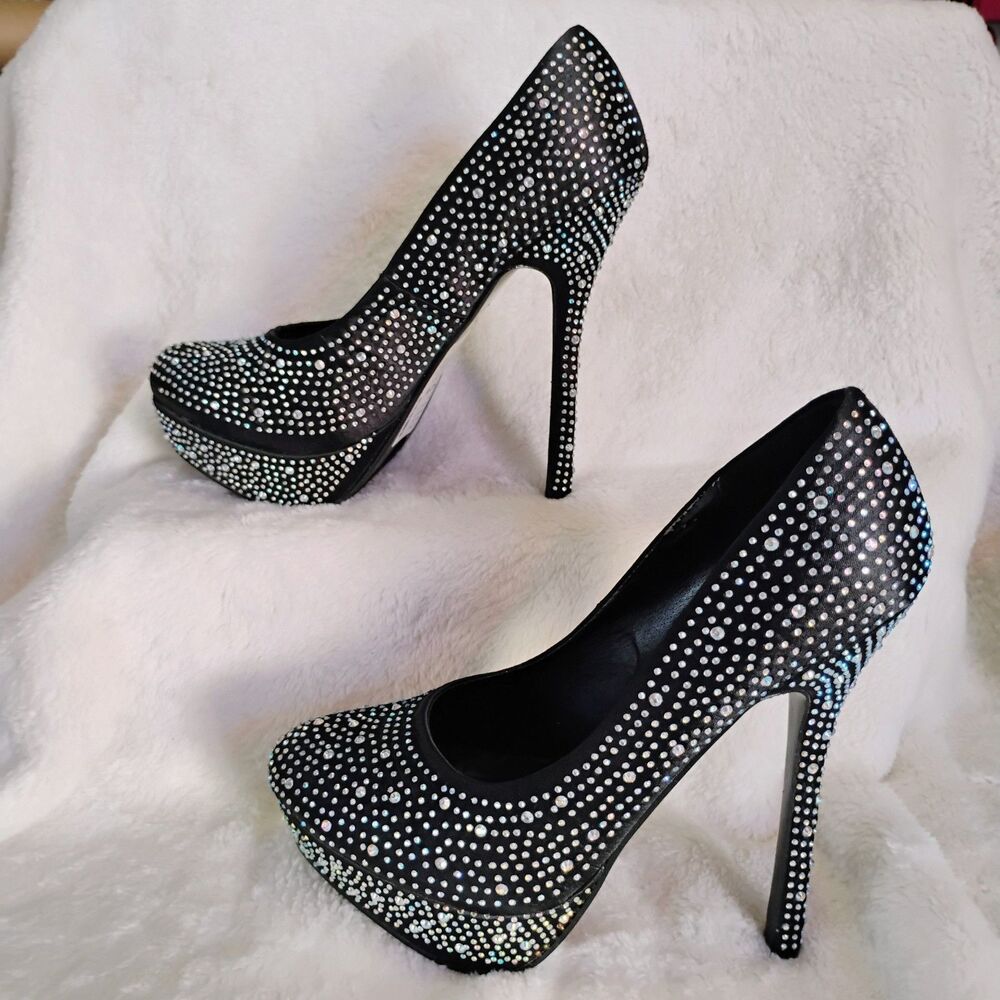 Deb Black Rhinestone Platform Stiletto Heels - Picture 13 of 16